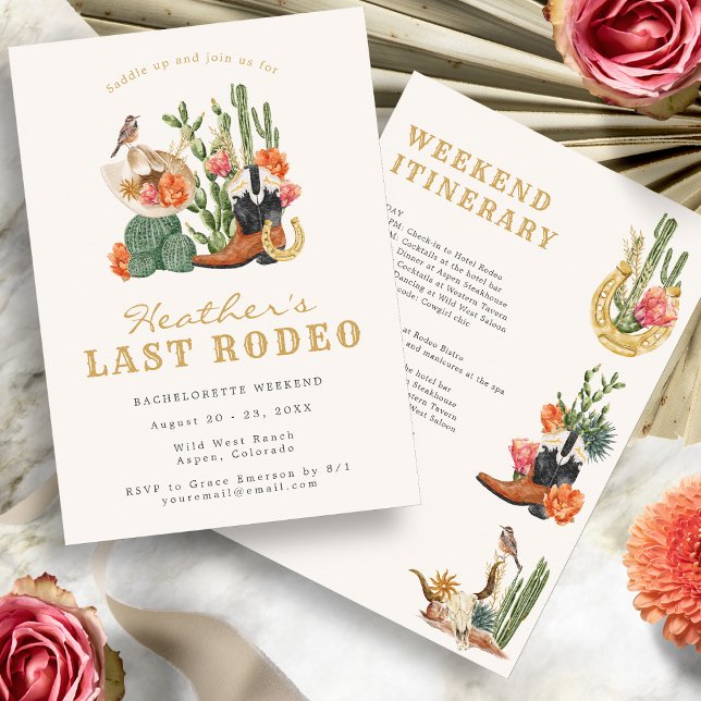 Invitation pour l'enterrement de vie de jeune fill (Watercolor Boho Wild West Last Rodeo Bachelorette Invitation by Painted Paperie
)