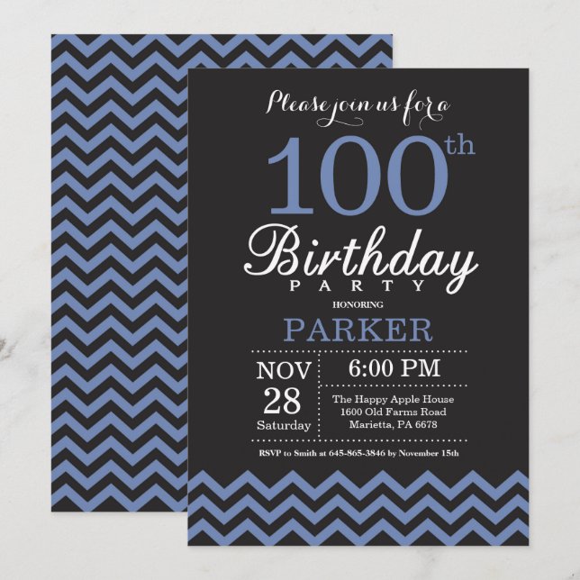 Invitation pour les 100 ans Anniversaire Noir et B (Devant / Derrière)