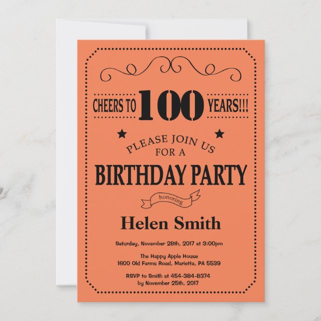Invitation pour les 100 ans Anniversaire Noir et C (Devant)