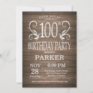 Invitation pour les 100 ans avec fleurs en bois ru
