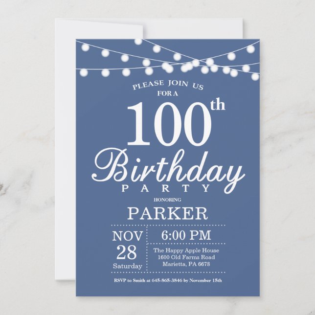 Invitation pour les 100 ans Bleu (Devant)