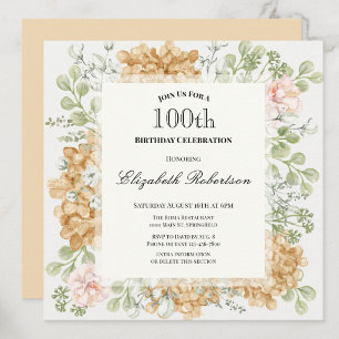 Invitation pour les 100 ans dans des couleurs d'au