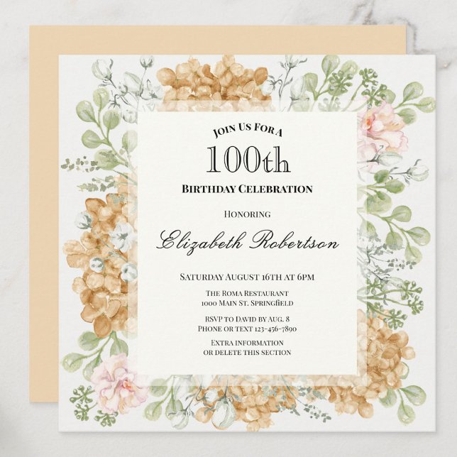 Invitation pour les 100 ans dans des couleurs d'au (Créateur téléchargé)