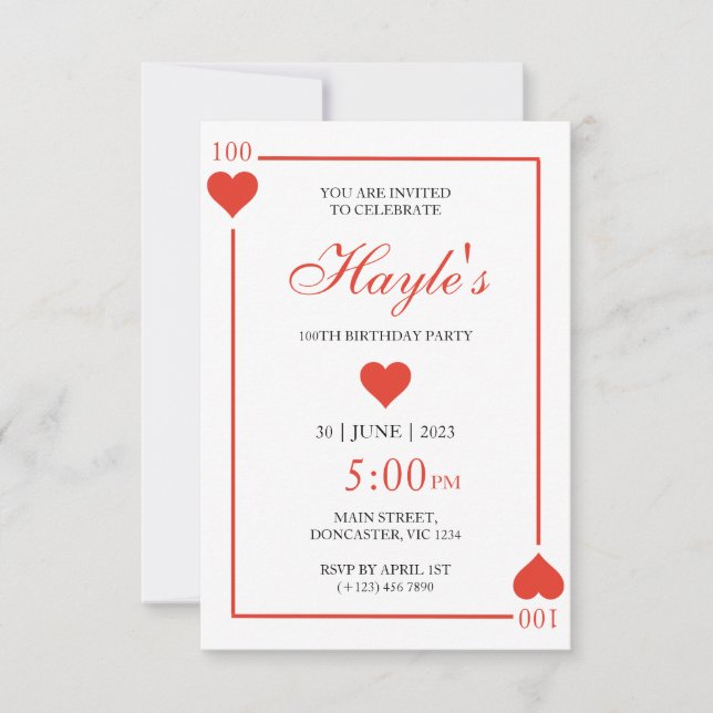 Invitation pour les 100 ans de la Reine de Cœur du (Devant)
