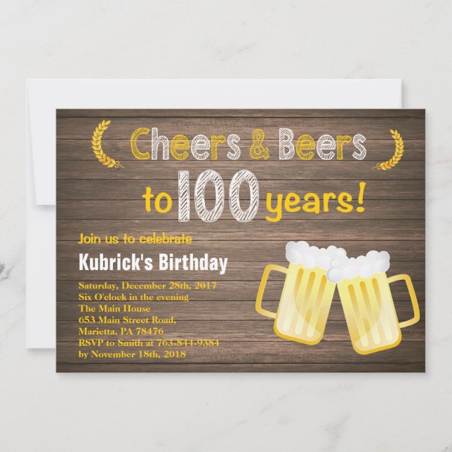 Invitation pour les 100 ans Rustic Cheers and Beer (Devant)