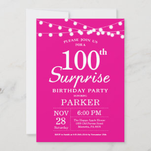 Invitation pour les 100 ans surprise Rose vif
