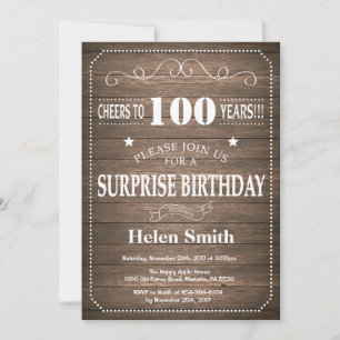 Invitation pour les 100 ans Surprise Rustique