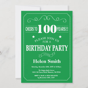 Invitation pour les 100 ans Vert et Blanc