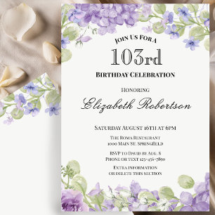 Invitation pour les 103 ans Élégante Fleur Violett