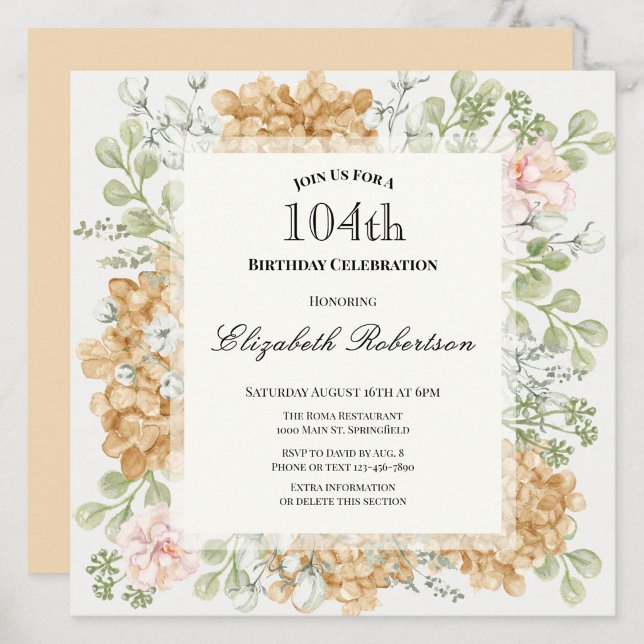 Invitation pour les 104 ans dans des couleurs d'au (Créateur téléchargé)