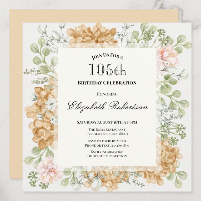 Invitation pour les 105 ans en élégantes couleurs  (Créateur téléchargé)