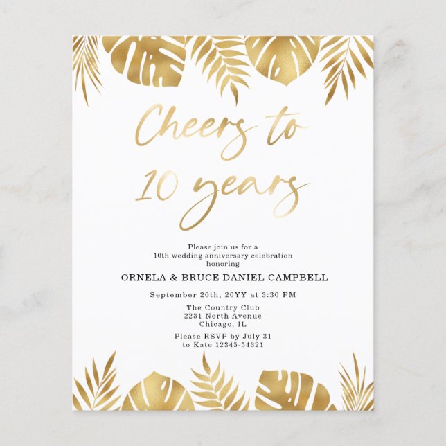 Invitation pour les 10 ans de mariage Budget Gold (Devant)