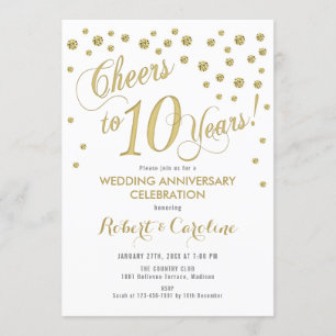 Invitation pour les 10 ans de mariage - Or & Blanc