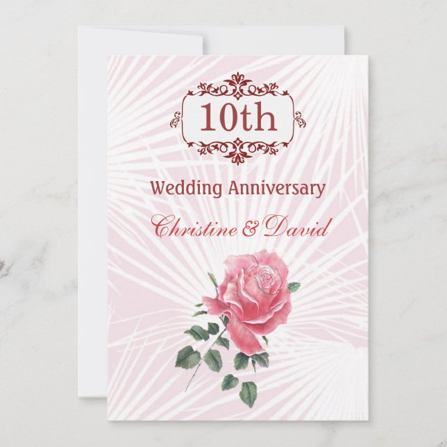 Invitation pour les 10 ans de mariage Rose rose (Devant)