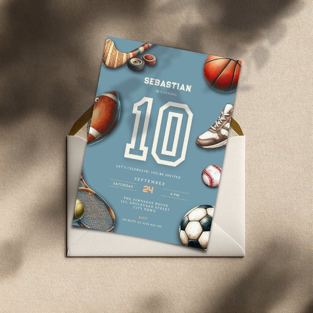 Invitation pour les 10 ans de tous les sports pour (All Star Sports 10th birthday invitation for teenager boys)