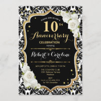 Invitation pour les 10 ans - Noir Blanc Or