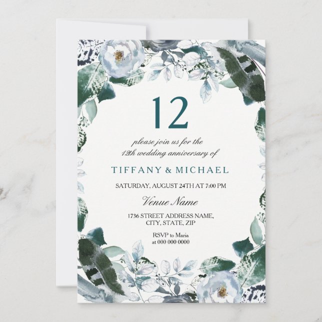 Invitation pour les 12 ans de mariage en Vert Jade (Devant)