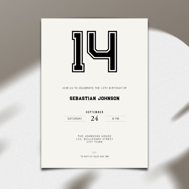 Invitation pour les 14 ans - Style Sport Minimalis (14th birthday invitation simple sport design for teenagers)