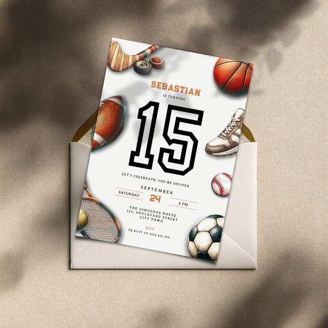 Invitation pour les 15 ans d'anniversaire de garço (All Star Sports 15th birthday invitation for teenager boys)