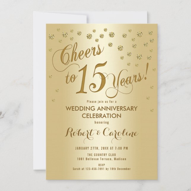 Invitation pour les 15 ans de mariage en or (Devant)