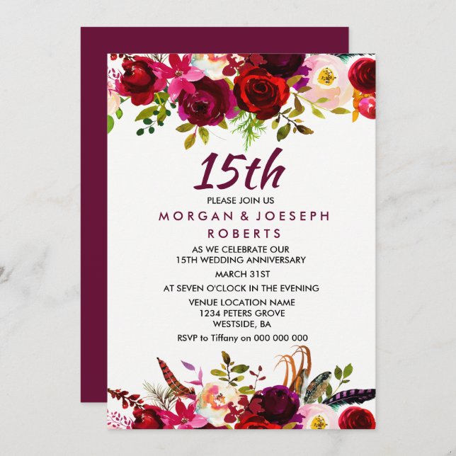 Invitation pour les 15 ans de mariage Rouge de Bou (Devant / Derrière)