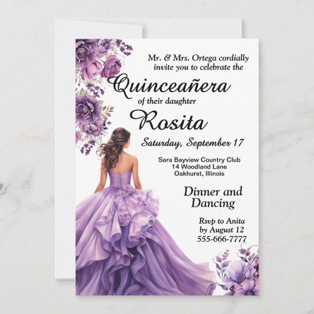 Invitation pour les 15 ans de Quinceanera (Devant)