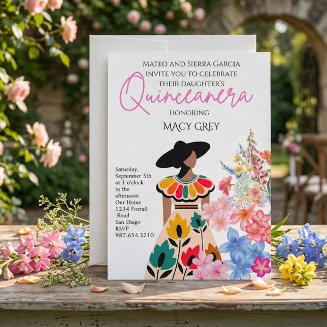 Invitation pour les 15 ans de Quinceañera Florale  (Créateur téléchargé)