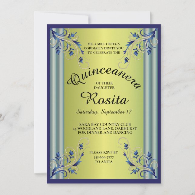 Invitation pour les 15 ans d'une fille latino Quin (Devant)