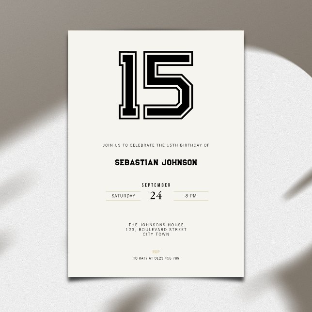 Invitation pour les 15 ans - Style Sport Minimalis (15th birthday invitation simple sport design for teenagers)