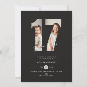 Invitation pour les 17 ans avec Photo - Noir pour
