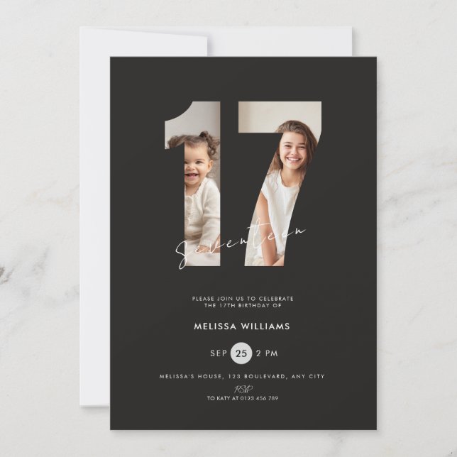 Invitation pour les 17 ans avec Photo - Noir pour  (Devant)