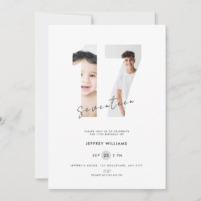 Invitation pour les 17 ans des garçons avec photo  (Devant)