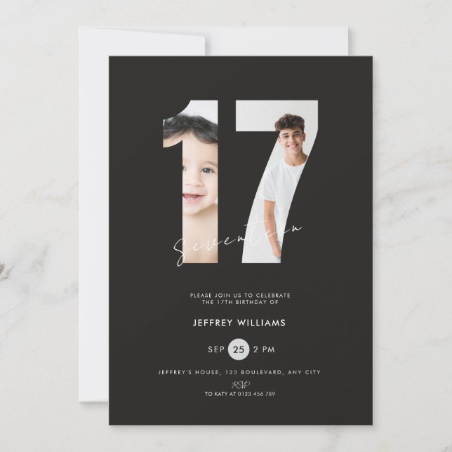 Invitation pour les 17 ans des garçons avec photo  (Devant)