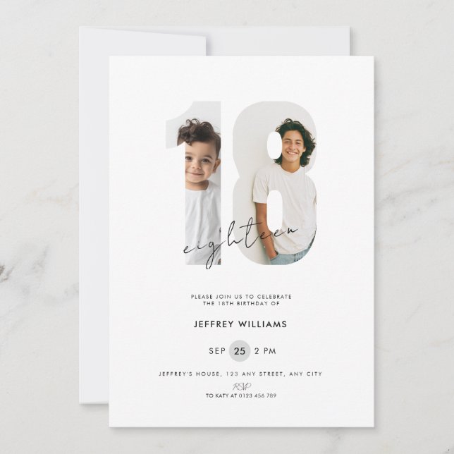 Invitation pour les 18 ans avec photo - Blanc pour (Devant)