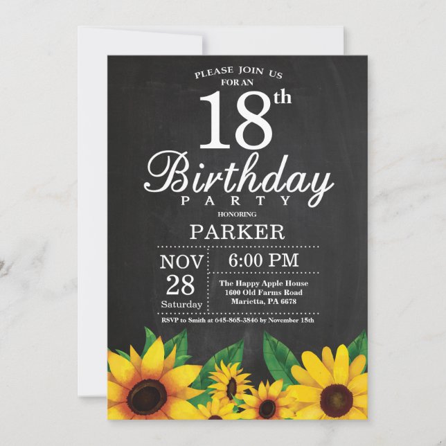 Invitation pour les 18 ans de Sunflower (Devant)