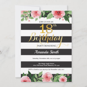 Invitation pour les 18 ans des femmes. Floral Or N