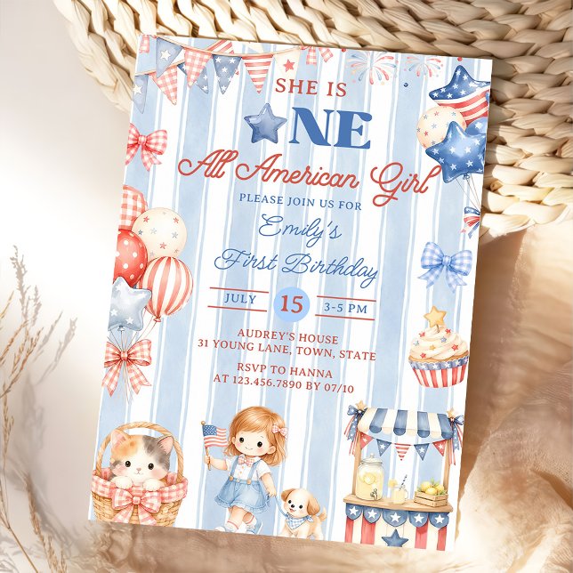 Invitation pour les 1 an de la fille toute américa (Créateur téléchargé)