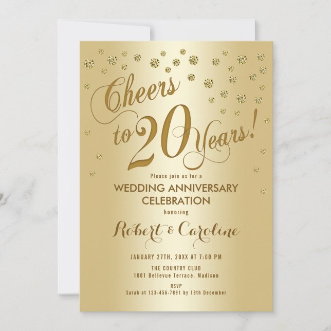 Invitation pour les 20 ans de mariage en or (Devant)