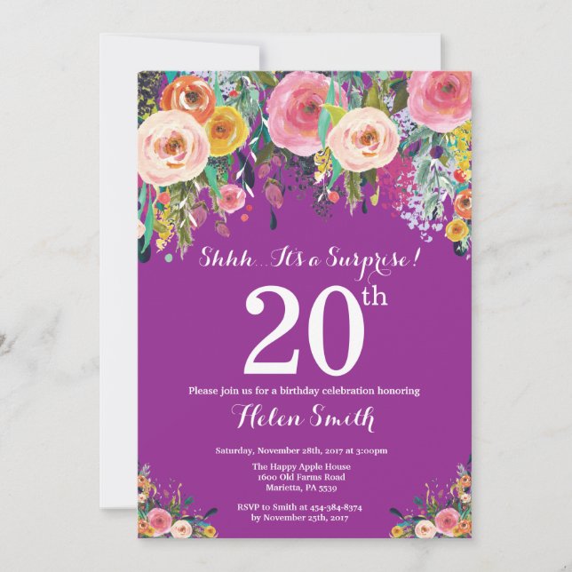 Invitation pour les 20 ans de surprise florale vio (Devant)