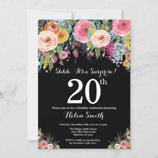 Invitation pour les 20 ans Floral Surprise (Devant)