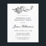 Invitation pour les 21 ans de Surprise Golf au bud<br><div class="desc">Carton d'invitation d'anniversaire élégant noir et blanc pour un golfeur. Le haut de l'invitation est orné d'accessoires de golf - un club de golf, une balle de golf, une casquette et des gants. Le design à l'aquarelle crée une esthétique traditionnelle et classique. Parfait pour une fête d'anniversaire au club ou...</div>