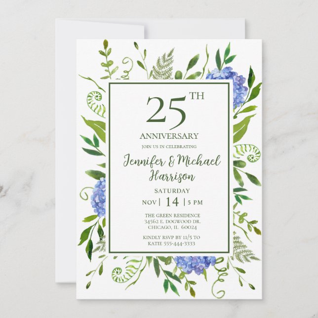 Invitation pour les 25 ans aux Hortensias Bleus (Devant)