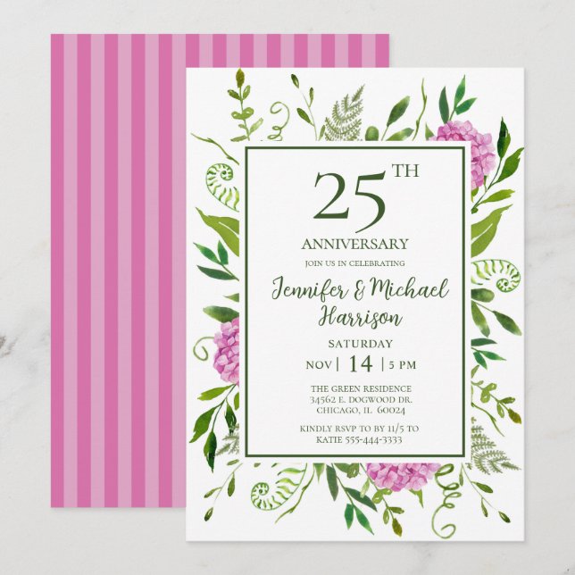 Invitation pour les 25 ans de mariage aux Hortensi (Devant / Derrière)