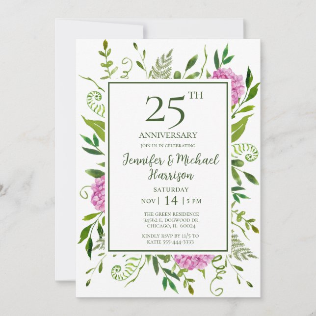 Invitation pour les 25 ans de mariage aux Hortensi (Devant)