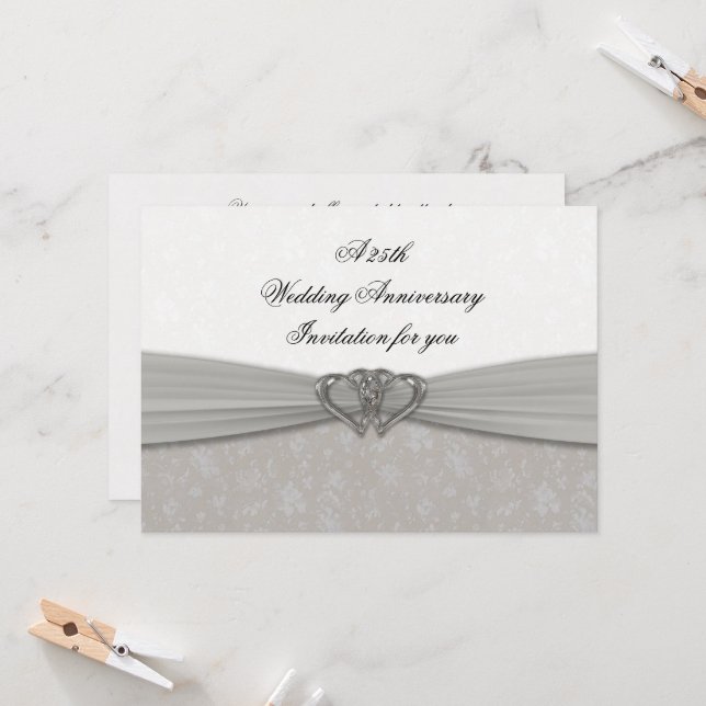 Invitation pour les 25 ans de mariage damassé (Devant/Arrière en situation)