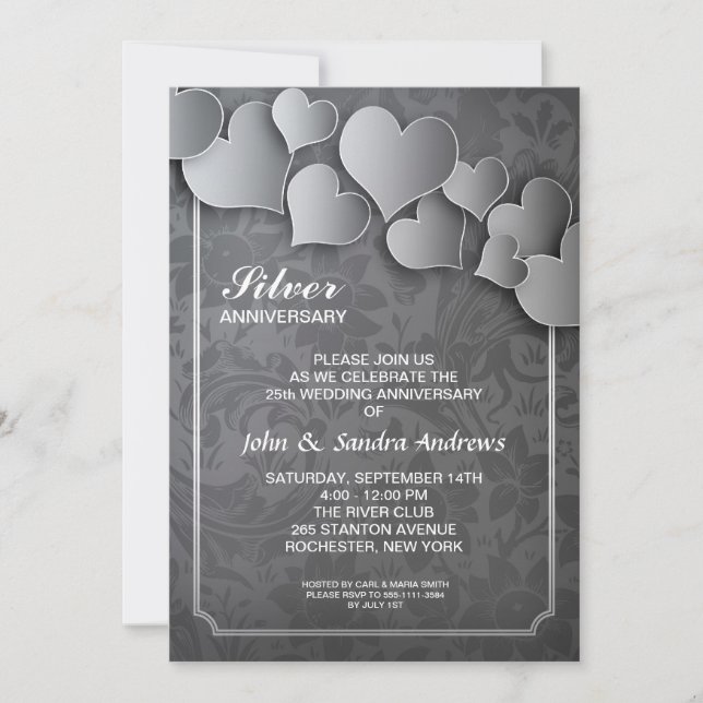 Invitation pour les 25 ans de mariage de noces d'a (Devant)
