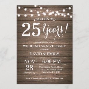 Invitation pour les 25 ans de mariage en bois rust