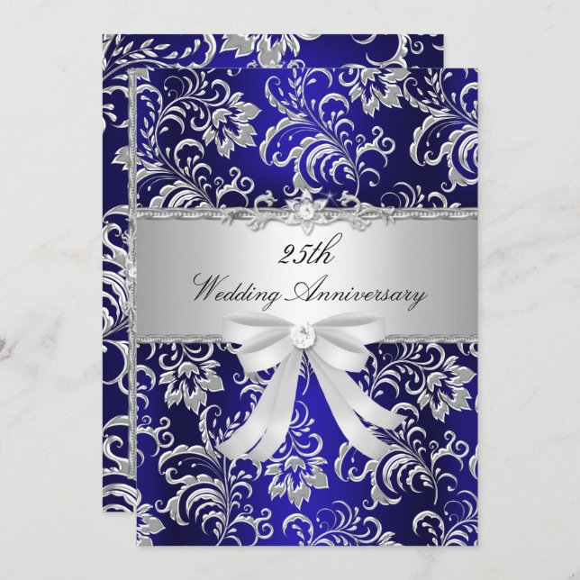 Invitation pour les 25 ans de mariage Fleurs bleue (Devant / Derrière)