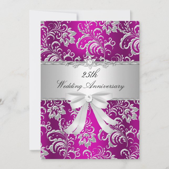 Invitation pour les 25 ans de mariage Fleurs roses (Devant)