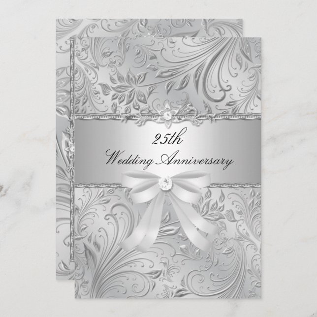 Invitation pour les 25 ans de mariage Floral & Bow (Devant / Derrière)